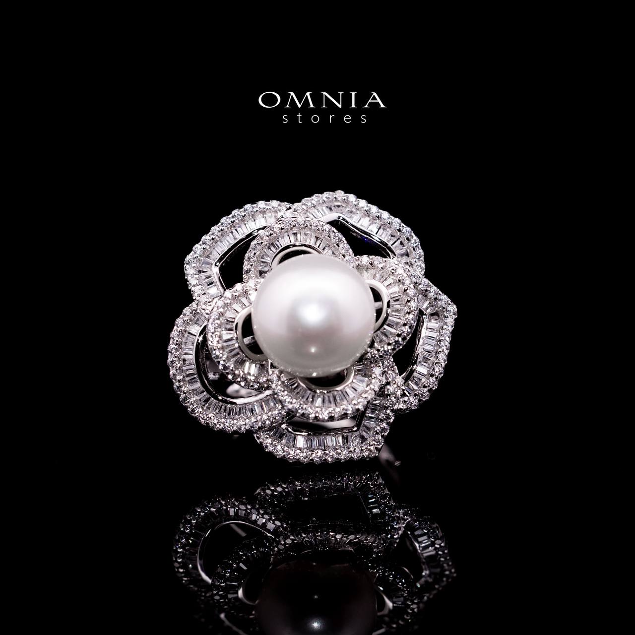 Omnia Almaz Flower Fresh Water Pearl Silver Ring with 925 Silver High Quality Simulated Diamonds Stones - OMNIASTORES UAE