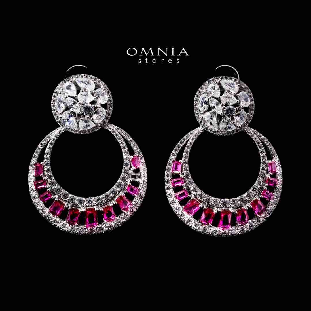 Omnia Hilf Red Silver Drop Earrings in 925 Silver High Quality White Simulated Diamond Stones - OMNIASTORES UAE