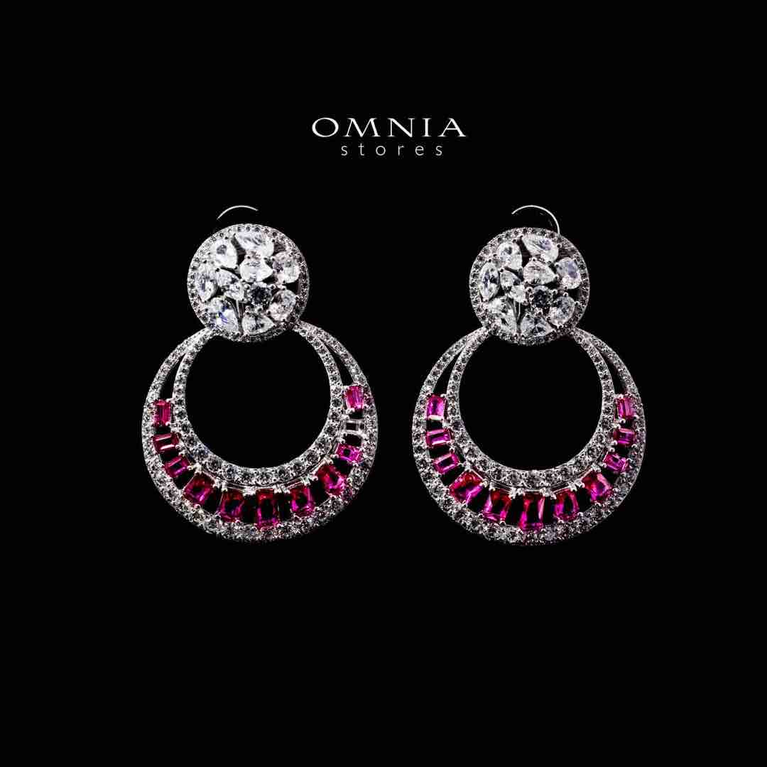 Omnia Hilf Red Silver Drop Earrings in 925 Silver High Quality White Simulated Diamond Stones - OMNIASTORES UAE