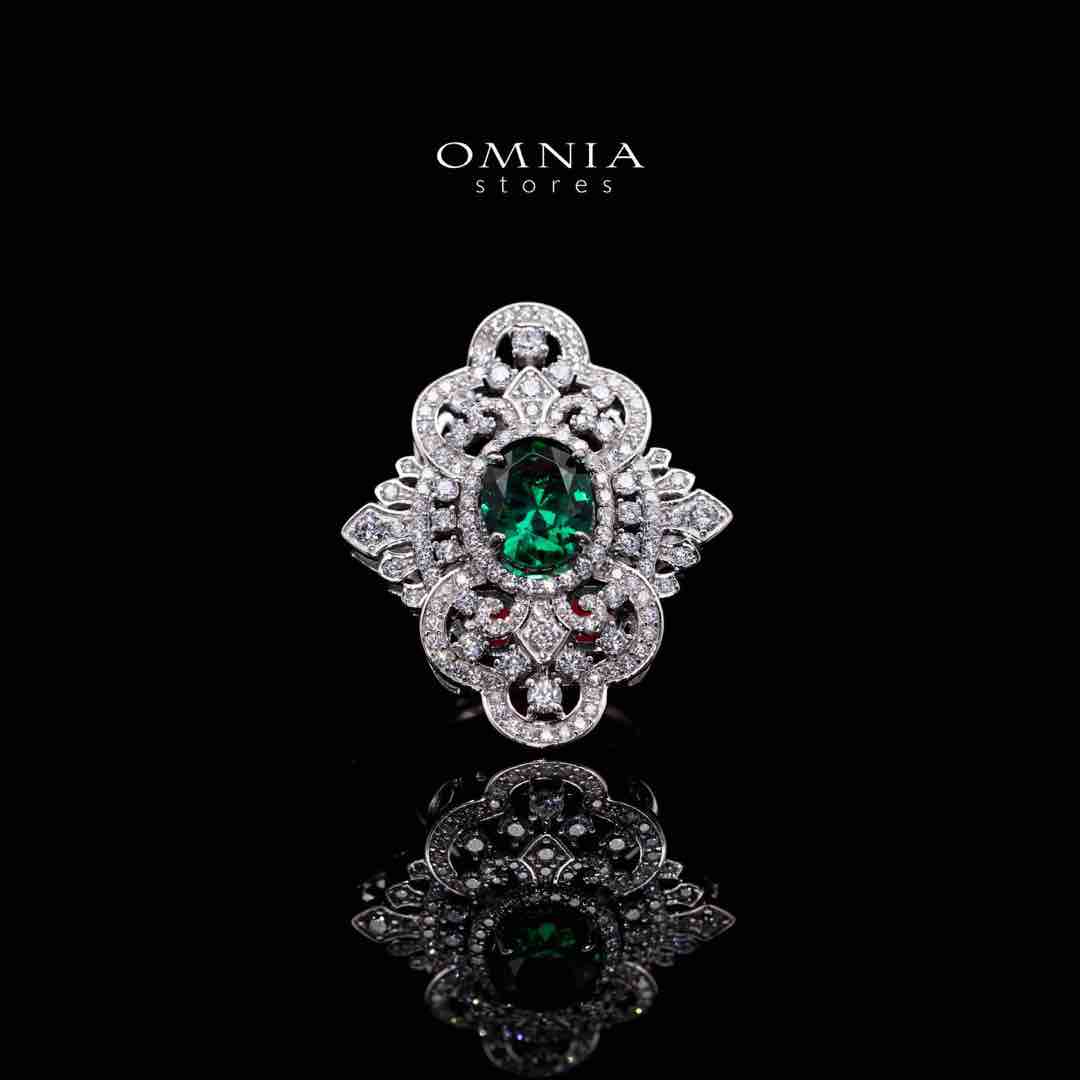 Omnia Bayan Green Silver Ring in 925 Silver with High Quality White Simulated Diamonds - OMNIASTORES UAE