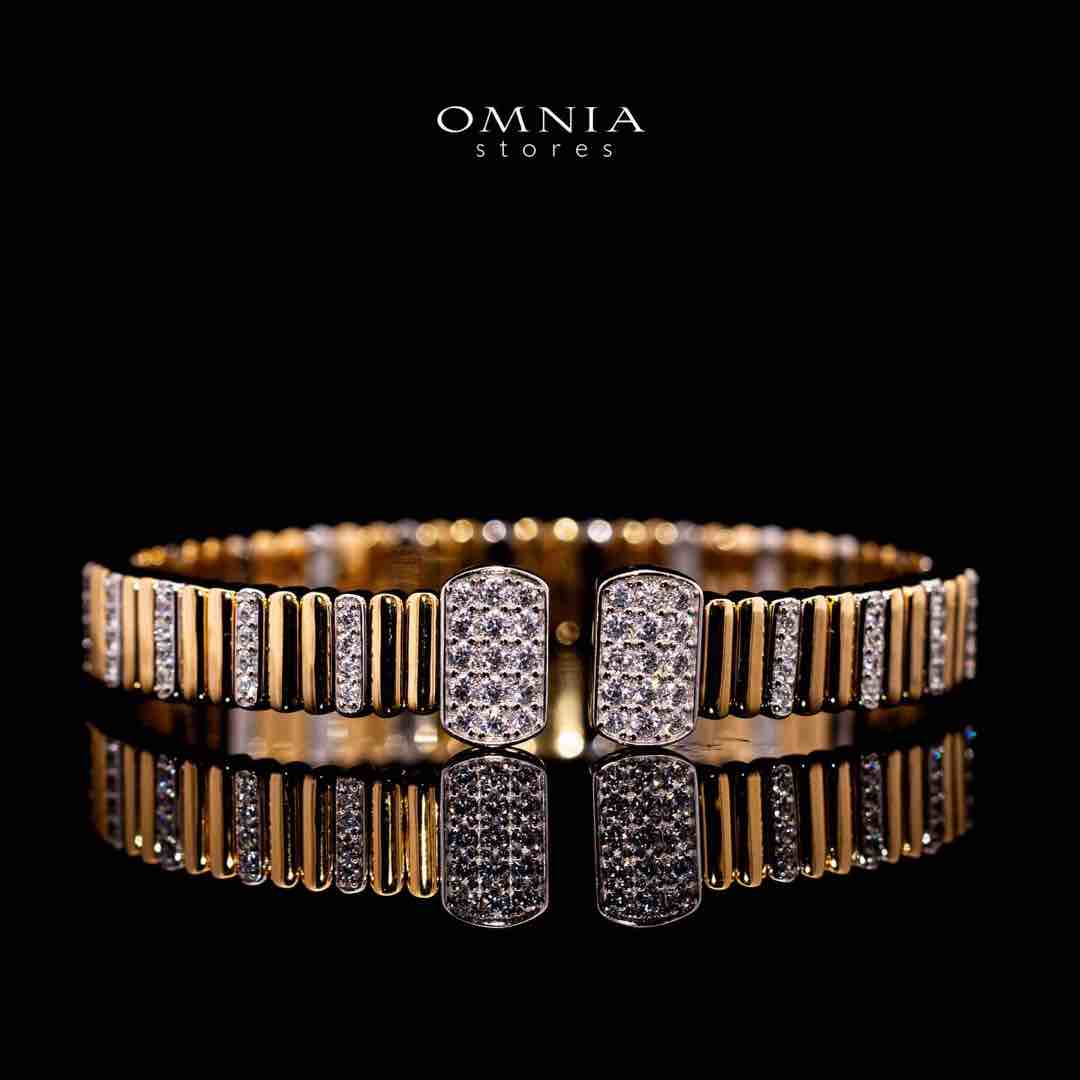 Omnia Talin Golden Bangle in 925 Silver with High Quality Simulated Diamonds - OMNIASTORES UAE