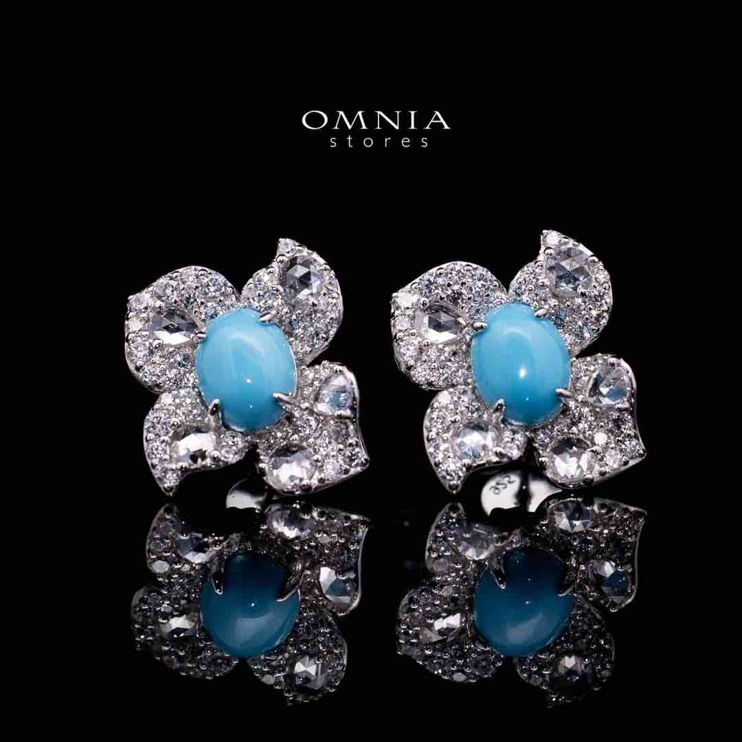 Omnia Rayan Turqoise Coral Flower Stud Earrings in 925 Silver In High Quality Simulated Diamonds - OMNIASTORES UAE