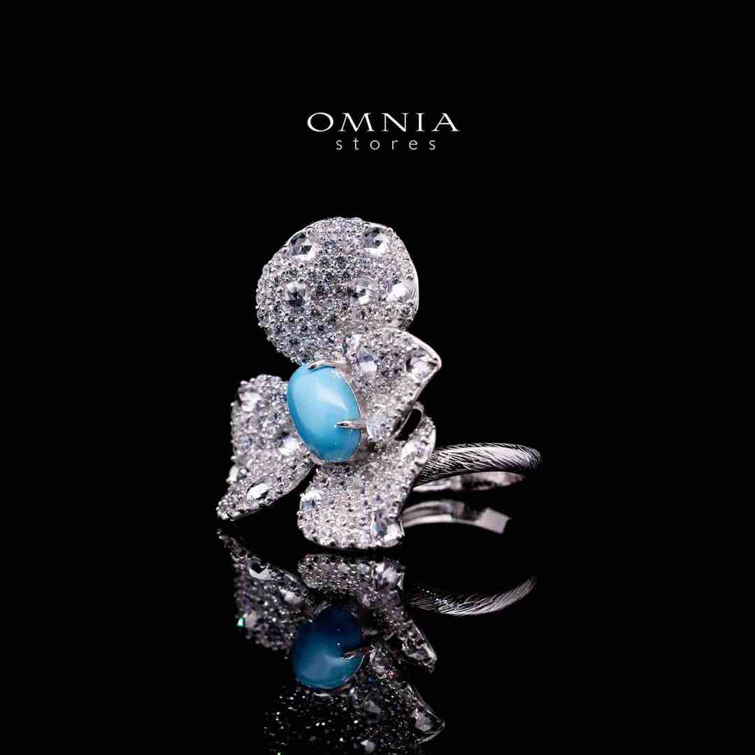 Omnia Mayyada Turqoise Coral Flower Ring in 925 Silver In High Quality Simulated Diamonds - OMNIASTORES UAE