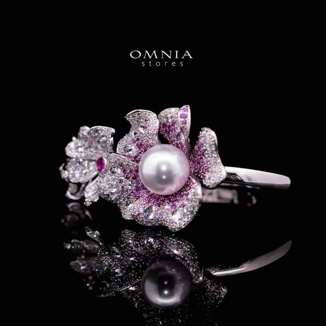 Omnia Yasmine Purple Flower Fresh Water Pearl Bracelet in 92.5 Silver with High Quality Simulated Diamonds - OMNIASTORES UAE