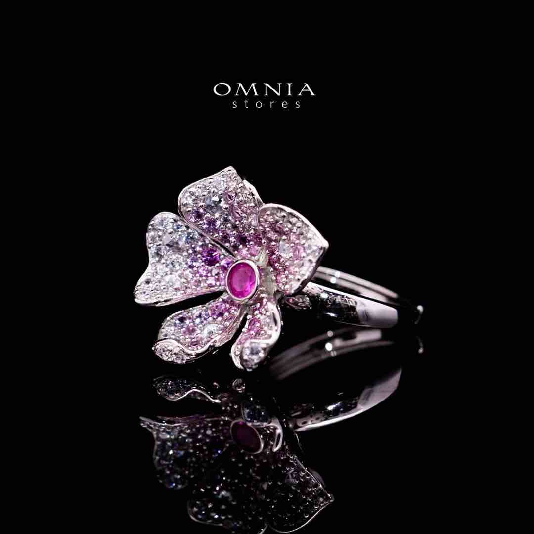 Omnia Yasmine Purple Flower Ring in 92.5 Silver with High Quality Simulated Diamonds - OMNIASTORES UAE