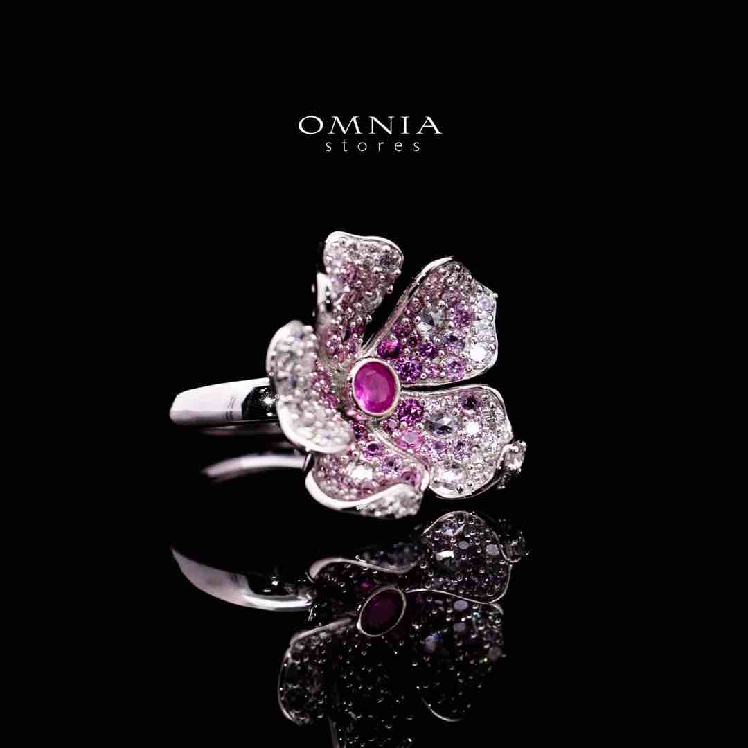 Omnia Yasmine Purple Flower Ring in 92.5 Silver with High Quality Simulated Diamonds - OMNIASTORES UAE