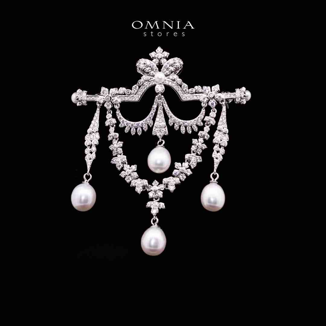 Omnia Haadiyah Fresh Real Water Pearl brooch in 92.5 Silver High Quality Simulated diamonds - OMNIASTORES UAE