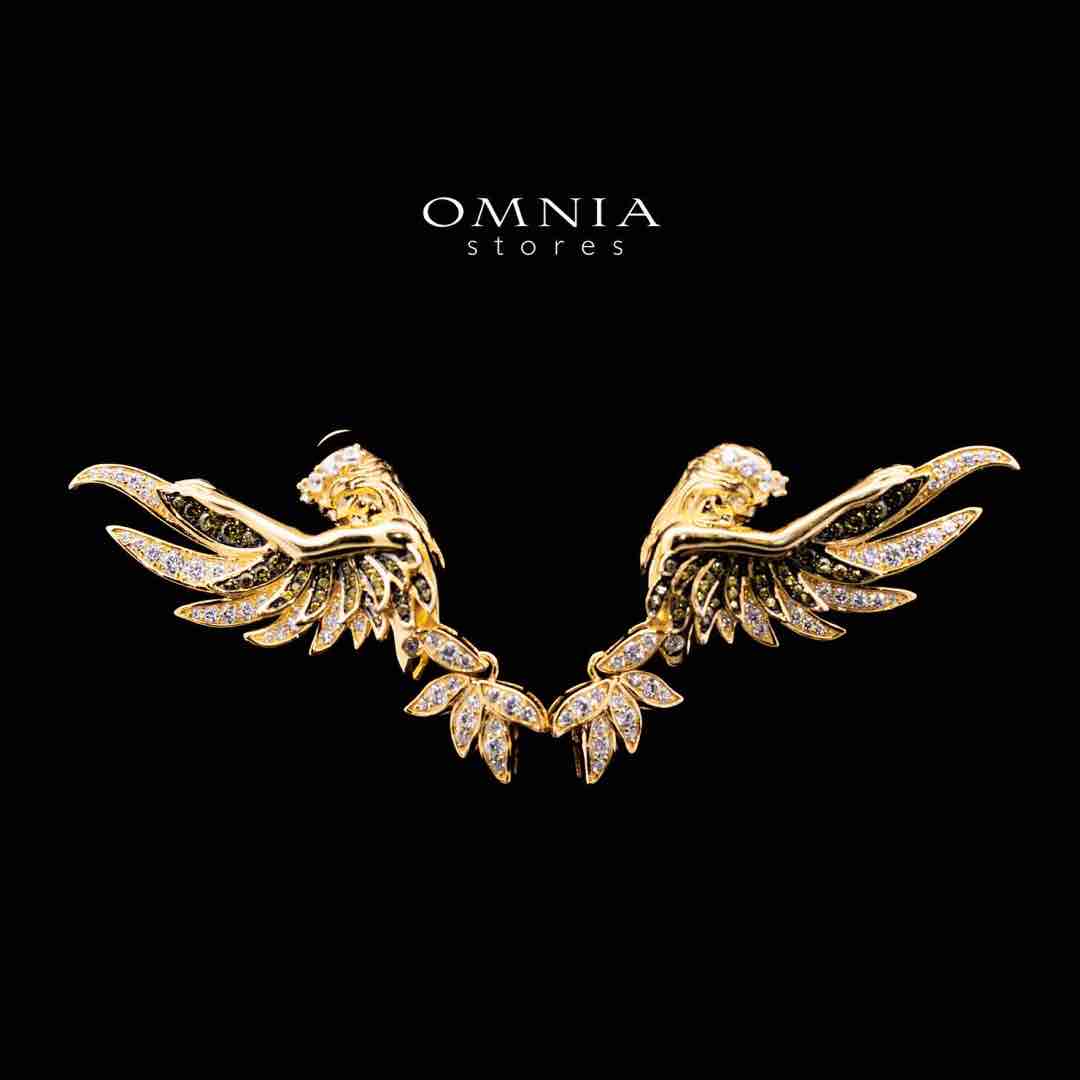 Omnia Iqra Golden Winged Clip Earrings in 925 Silver In High Quality Simulated Diamonds - OMNIASTORES UAE