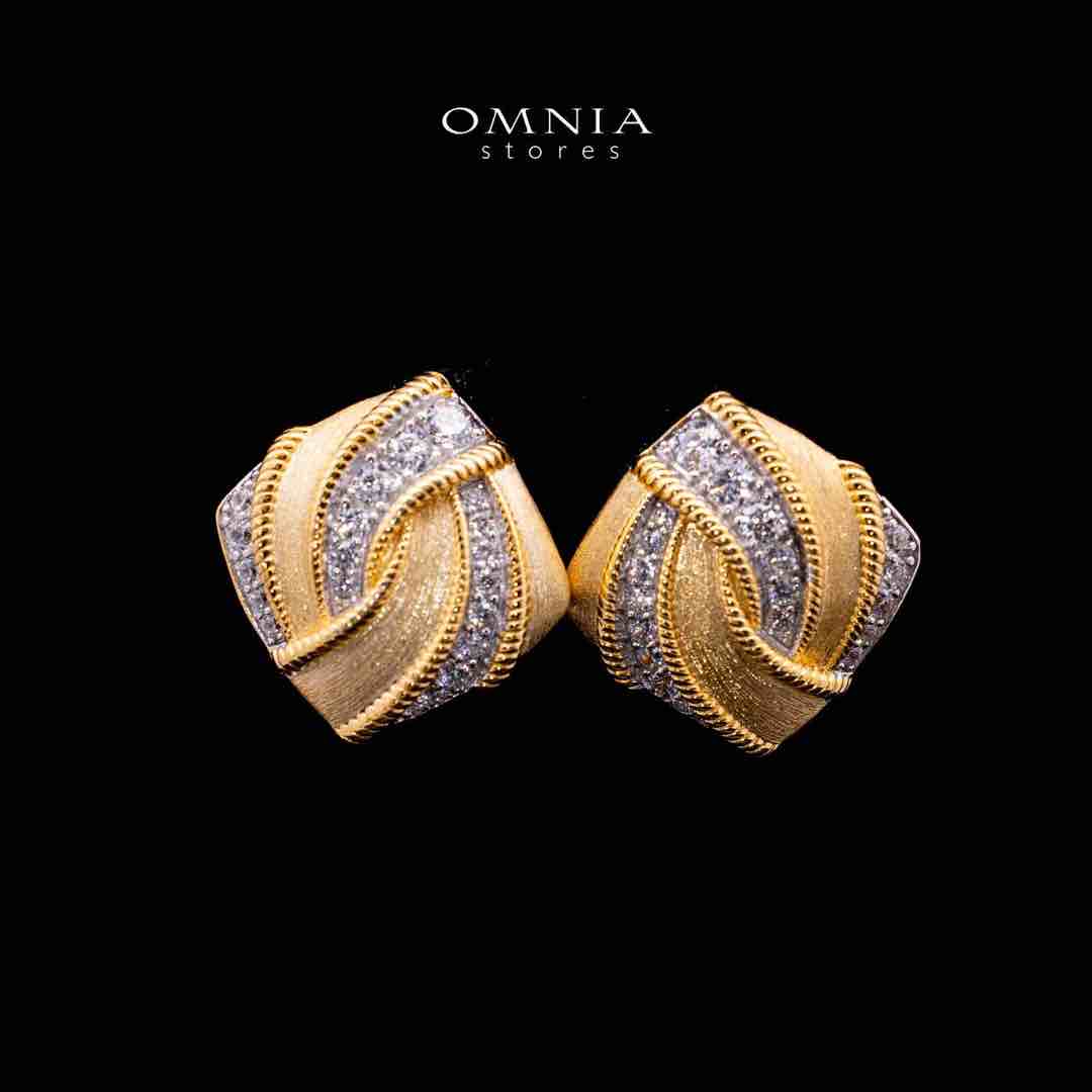 Omnia Muskaan Golden Clip Earrings in 925 Silver In High Quality Simulated Diamonds - OMNIASTORES UAE