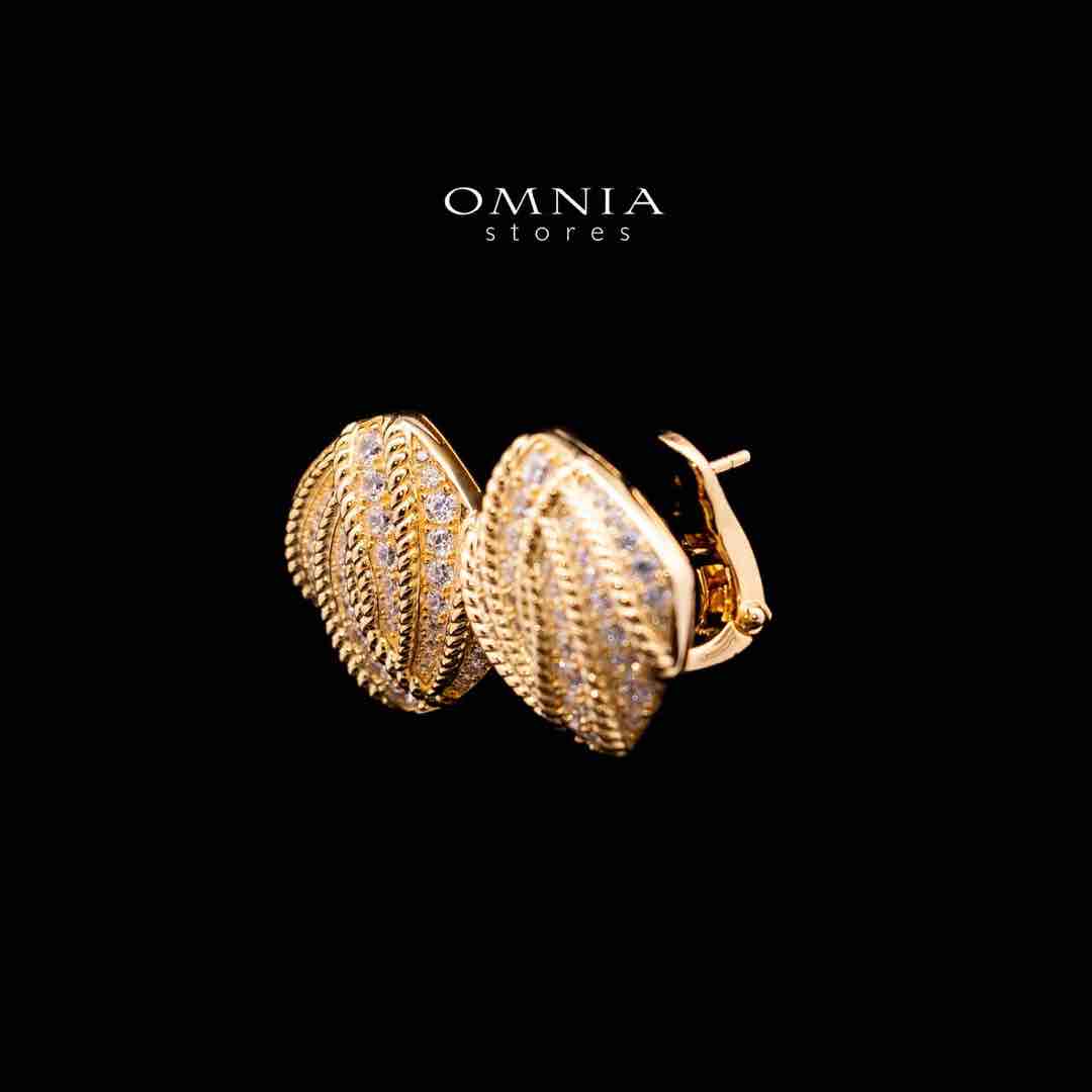 Omnia Yalina Golden Clip Earrings in 925 Silver In High Quality Simulated Diamonds - OMNIASTORES UAE