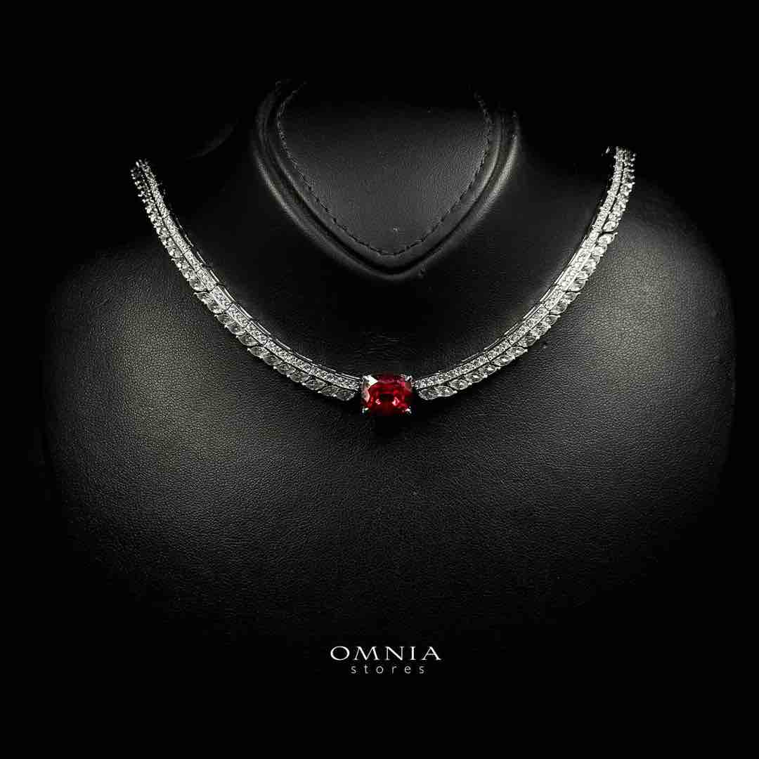 Omnia Haadia White And Red Necklace In 925 Silver High Quality Caertified Lab Crafted Stones - OMNIASTORES UAE