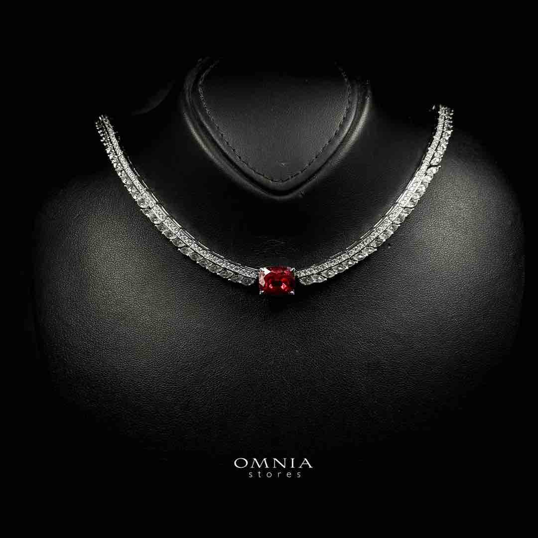 Omnia Haadia White And Red Necklace In 925 Silver High Quality Caertified Lab Crafted Stones - OMNIASTORES UAE