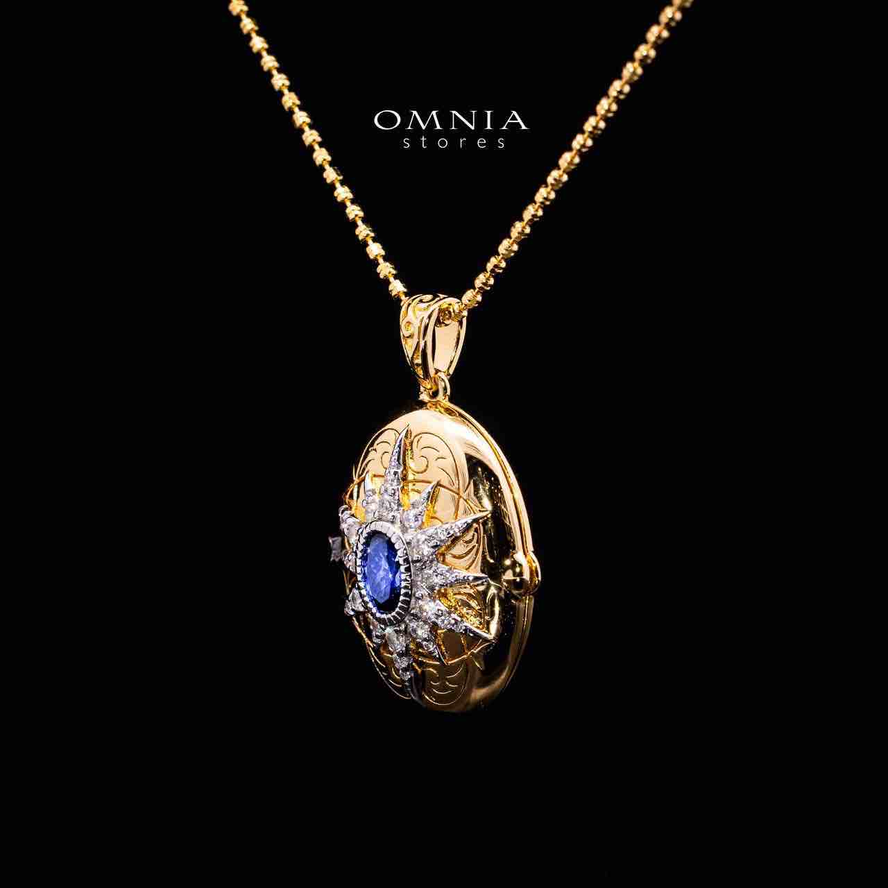 Omnia Firyal Gold Locket Peandant Necklace In 925 Silver High Quality Lab Crafted Blue Stones - OMNIASTORES UAE