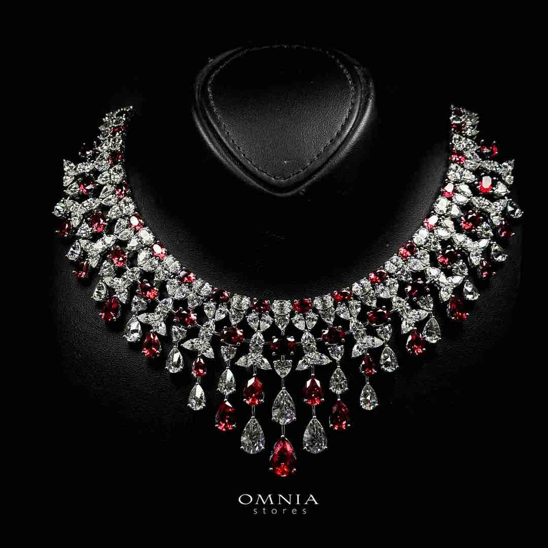 Omnia Ikraam Red and White Necklace In 925 Silver High Quality Certified Lab Crafted Stones - OMNIASTORES UAE