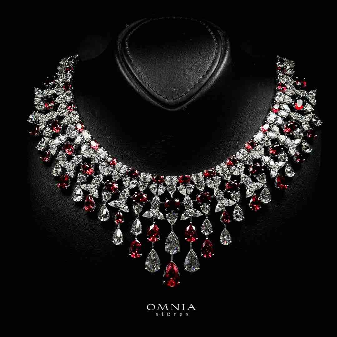 Omnia Ikraam Red and White Necklace In 925 Silver High Quality Certified Lab Crafted Stones - OMNIASTORES UAE