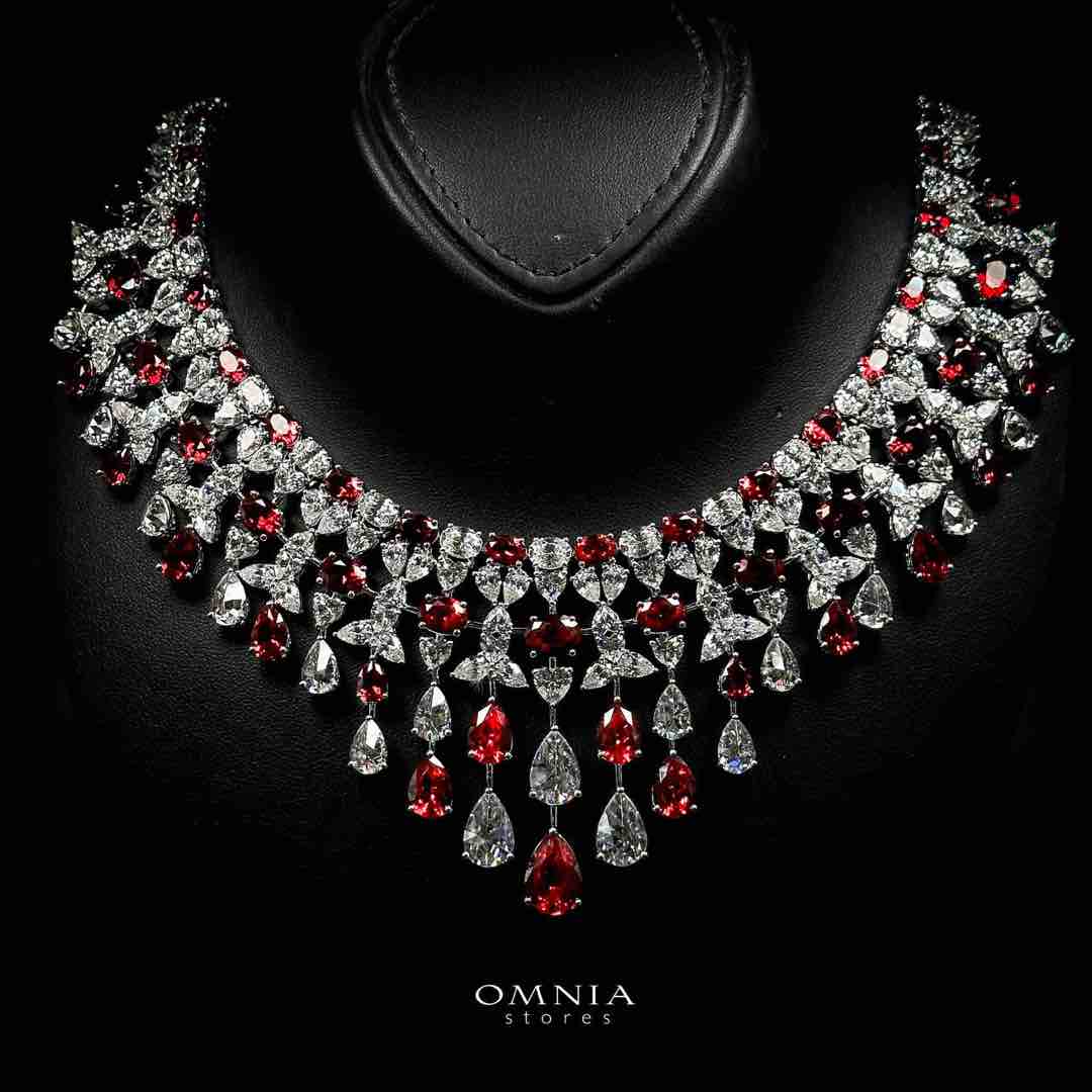 Omnia Ikraam Red and White Necklace In 925 Silver High Quality Certified Lab Crafted Stones - OMNIASTORES UAE