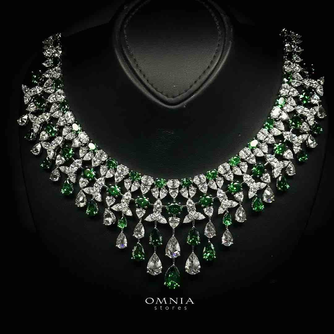 Omnia Kinza Green and White Necklace In 925 Silver High Quality Certified Lab Crafted Stones - OMNIASTORES UAE