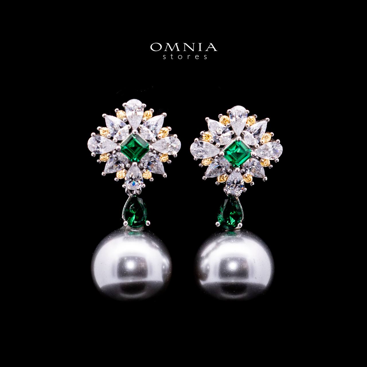 Omnia Nashita Fresh Water Pearl Drop Earrings in 925 Silver In High Quality Simulated Diamonds - OMNIASTORES UAE