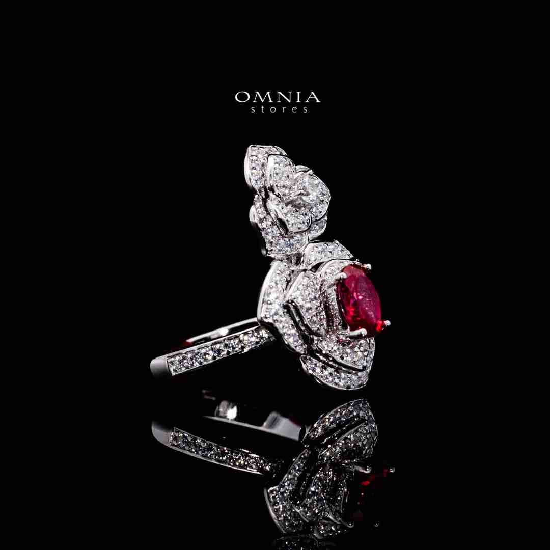 Omnia Nazeeya Red Floral Ring in 925 Silver with High Quality Simulated Diamonds - OMNIASTORES UAE