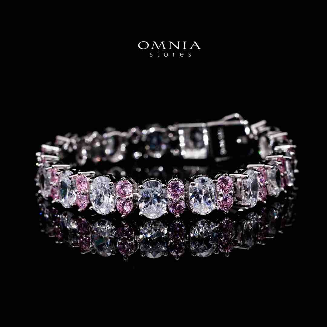 Omnia Jawaria Pink Silver Bracelet in 925 Silver with High-Quality Simulated Diamonds - OMNIASTORES UAE
