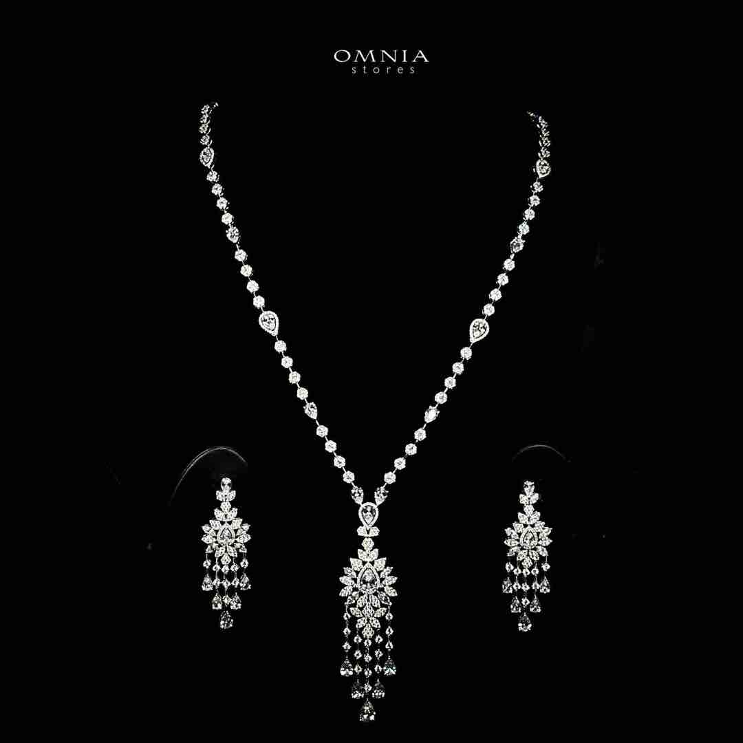 Azadeh White Bridal Long chain Set Accessories High Quality Zircon Stone In Rhodium Plated - OMNIASTORES UAE