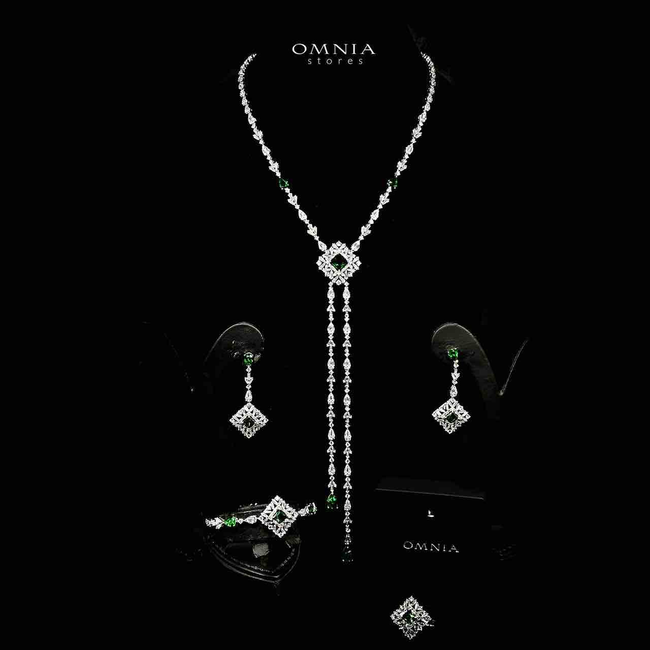 Omnia Donya Green Long Chain Full Set in High Quality Zircon Stone in Rhodium Plated - OMNIASTORES UAE