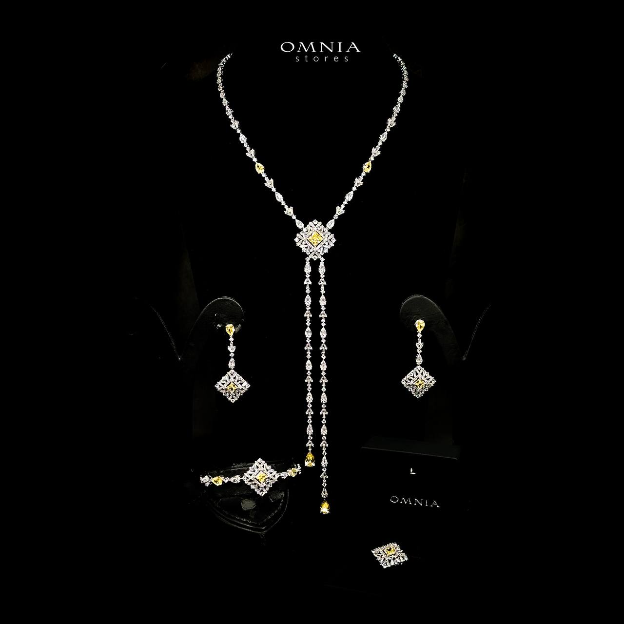 Omnia Donya Yellow Long Chain Full Set in High Quality Zircon Stone in Rhodium Plated - OMNIASTORES UAE
