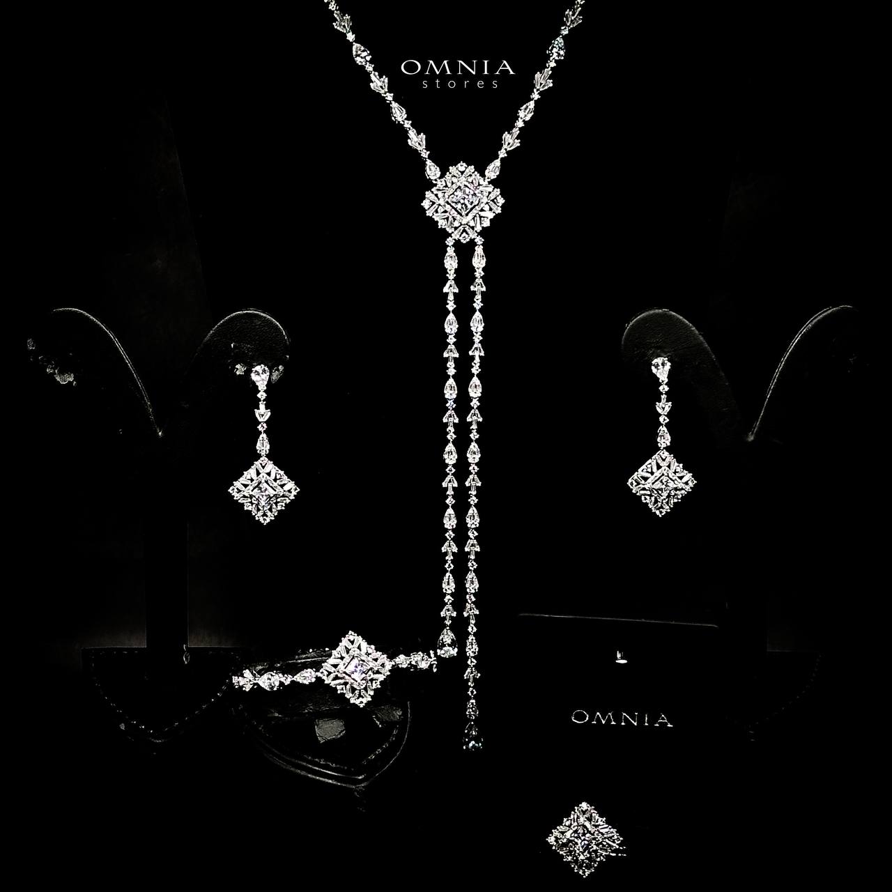 Omnia Donya White Long Chain Full Set in High Quality Zircon Stone in Rhodium Plated - OMNIASTORES UAE