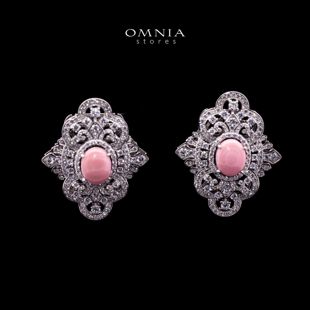 Omnia Bayan Pink Coral Stud Earrings in 925 Silver with High Quality Simulated Diamonds - OMNIASTORES UAE