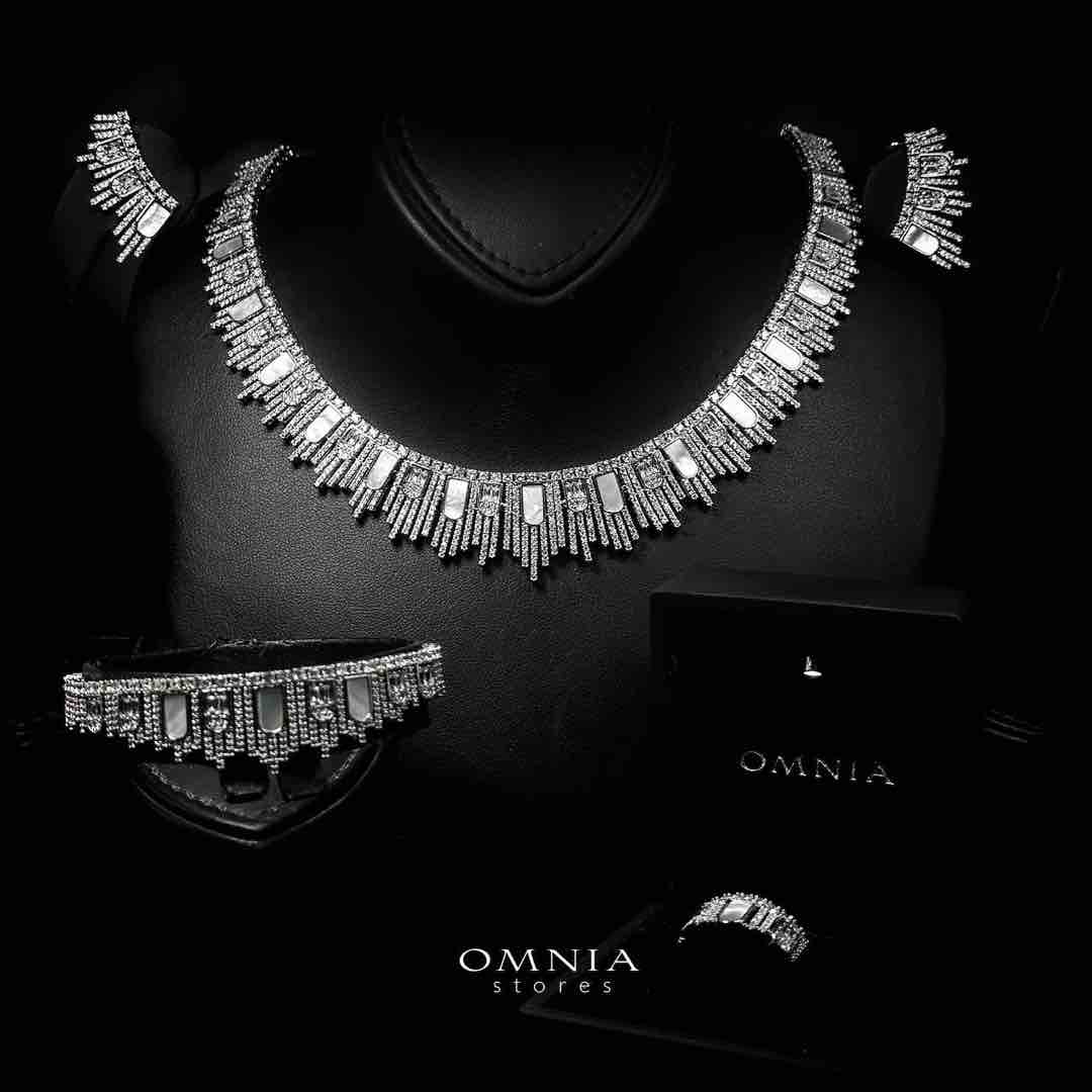 Omnia Naseera Luxury Bridal White Full Set in High Quality Zircon Stone Rhodium Plated - OMNIASTORES UAE