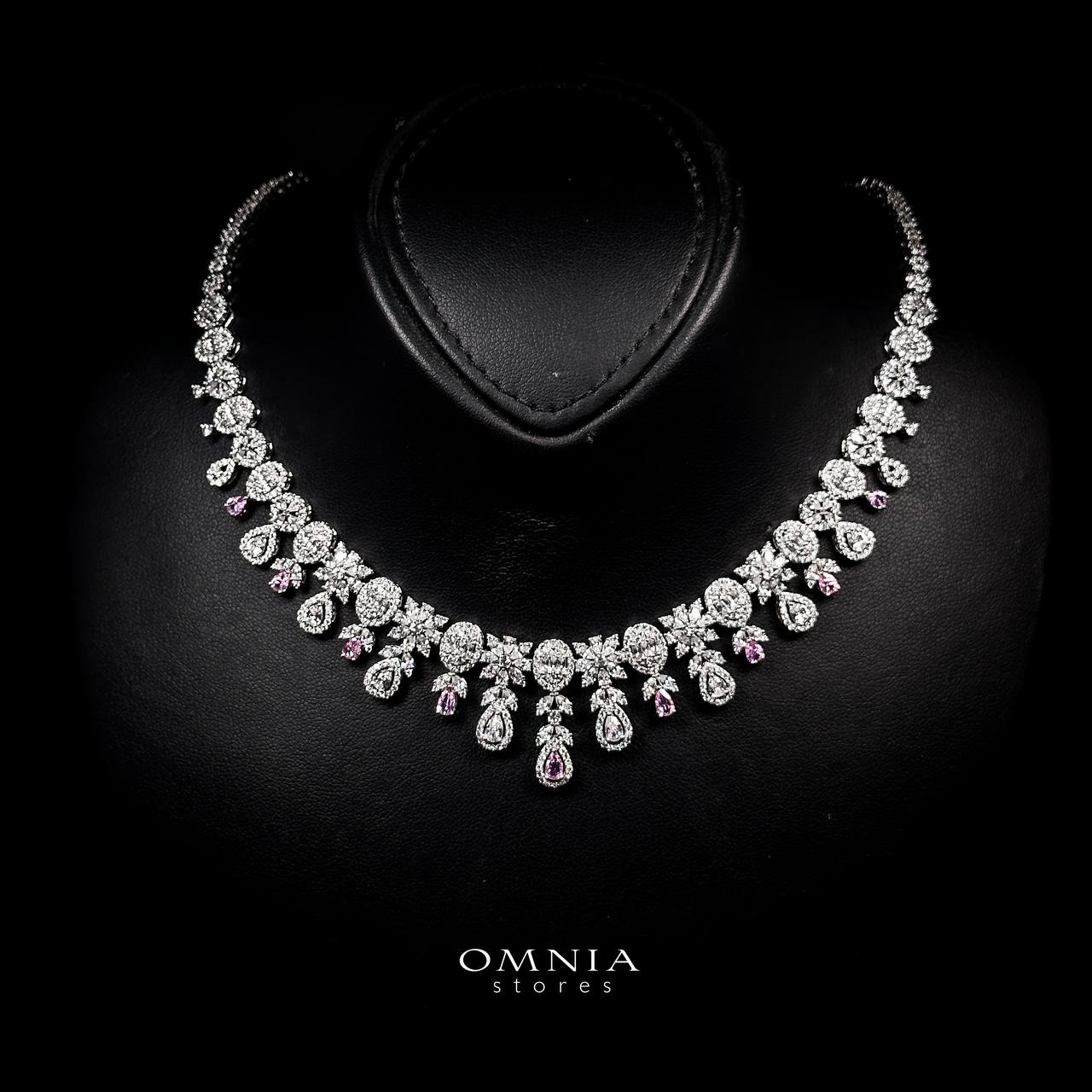 Omnia Trisha Pink Full set Accessories in High Quality Zircon Stone in Rhodium Plated - OMNIASTORES UAE