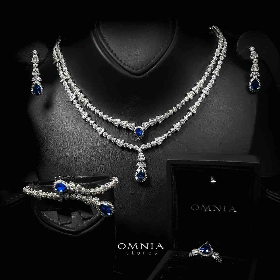 Omnia Ethereal Blue Drop-Down Pear Shape Full Set in High Quality Zircon Stone in Tarnish Resistant Plating - OMNIASTORES UAE