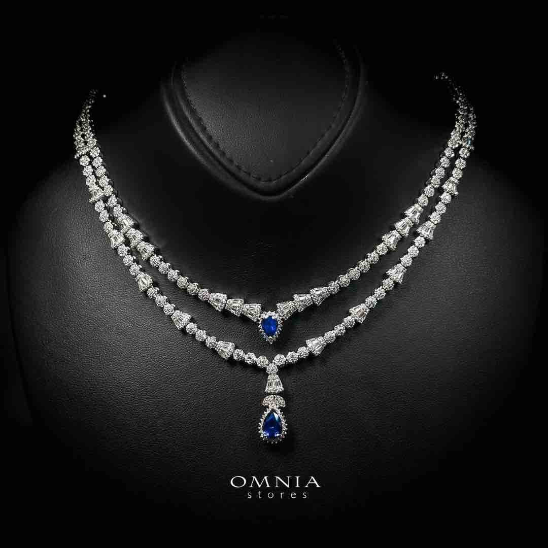 Omnia Ethereal Blue Drop-Down Pear Shape Full Set in High Quality Zircon Stone in Tarnish Resistant Plating - OMNIASTORES UAE