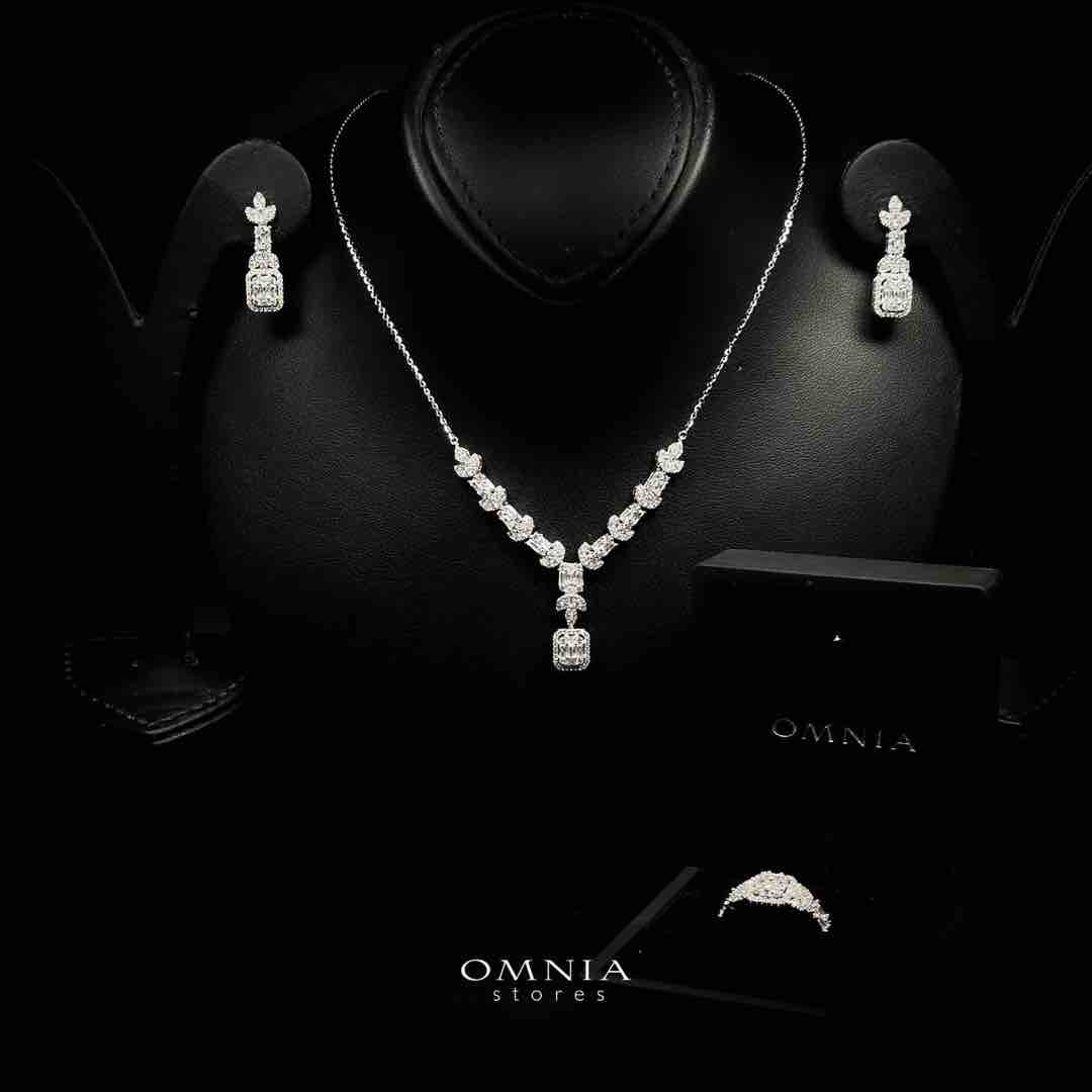 Omnia Janaan White Necklace, Earrings and Ring Set in 925 Silver with High Quality Simulated Diamonds - OMNIASTORES UAE