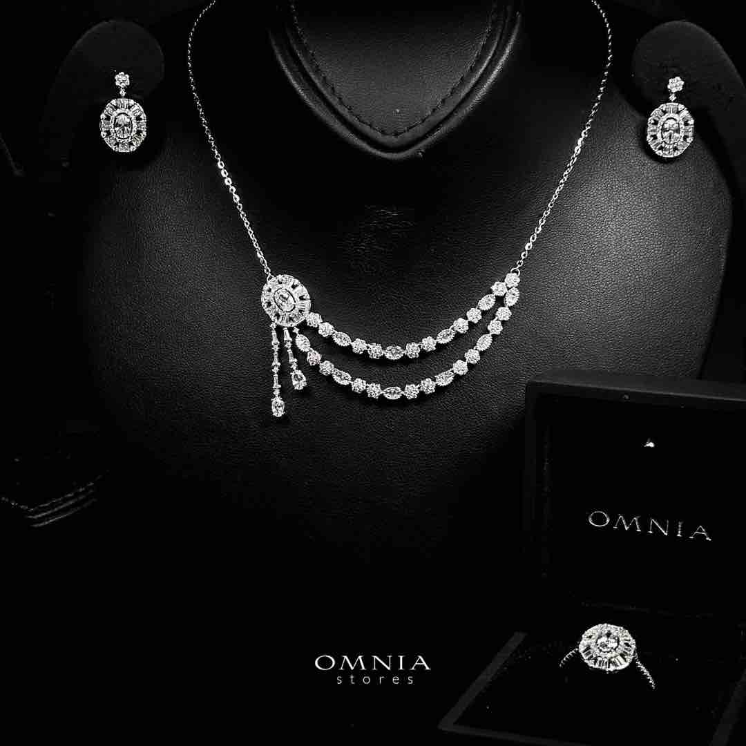 Omnia Majeeda White Necklace, Earrings and Ring Set in 925 Silver with High Quality Simulated Diamonds - OMNIASTORES UAE