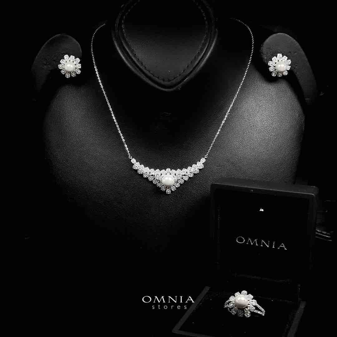Omnia Nadwa White Necklace, Earrings and Ring Set in 925 Silver with High Quality Simulated Diamonds - OMNIASTORES UAE