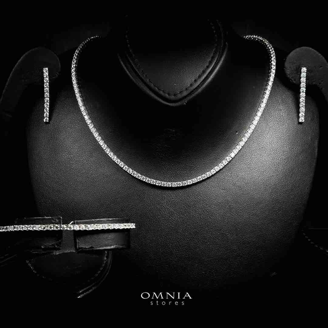 Omnia Raneeya White Tennis Necklace, Earrings and Bracelet Set in 925 Silver with High Quality Simulated Diamonds 2.5mm - OMNIASTORES UAE
