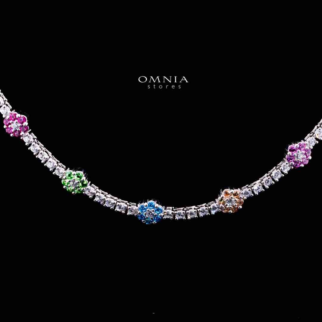 Omnia Zakiyaa Multi Color Tennis Necklace, Earrings and Bracelet Set in 925 Silver with High Quality Simulated Diamonds 2mm - OMNIASTORES UAE