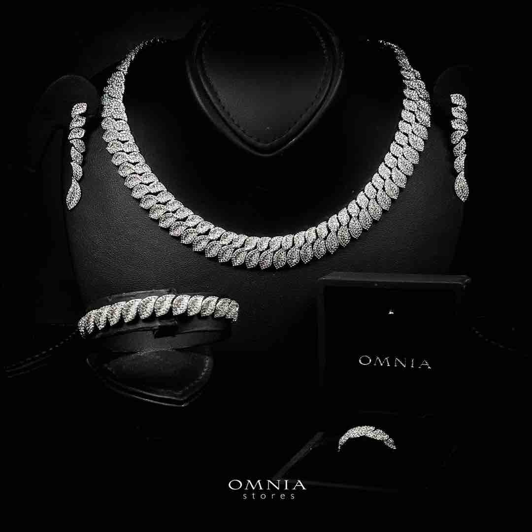 Omnia Mina Luxury White Bridal Full Set in High Quality Zircon Stone Rhodium Plated - OMNIASTORES UAE