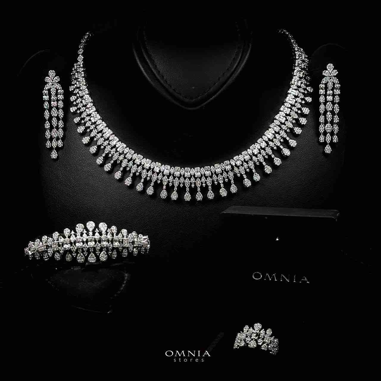 Omnia Miranda Bridal Full Set Accessories in High Quality Zircon Stone Rhodium Plated - OMNIASTORES UAE