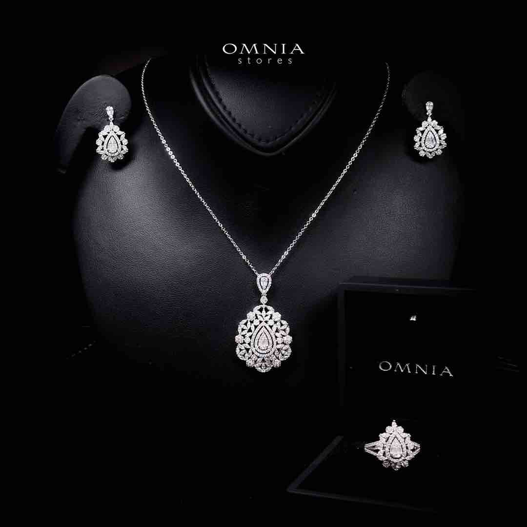 Omnia Sabrina Luxury White Necklace, Earrings and Ring Set in High Quality Zircon Stone Rhodium Plated - OMNIASTORES UAE