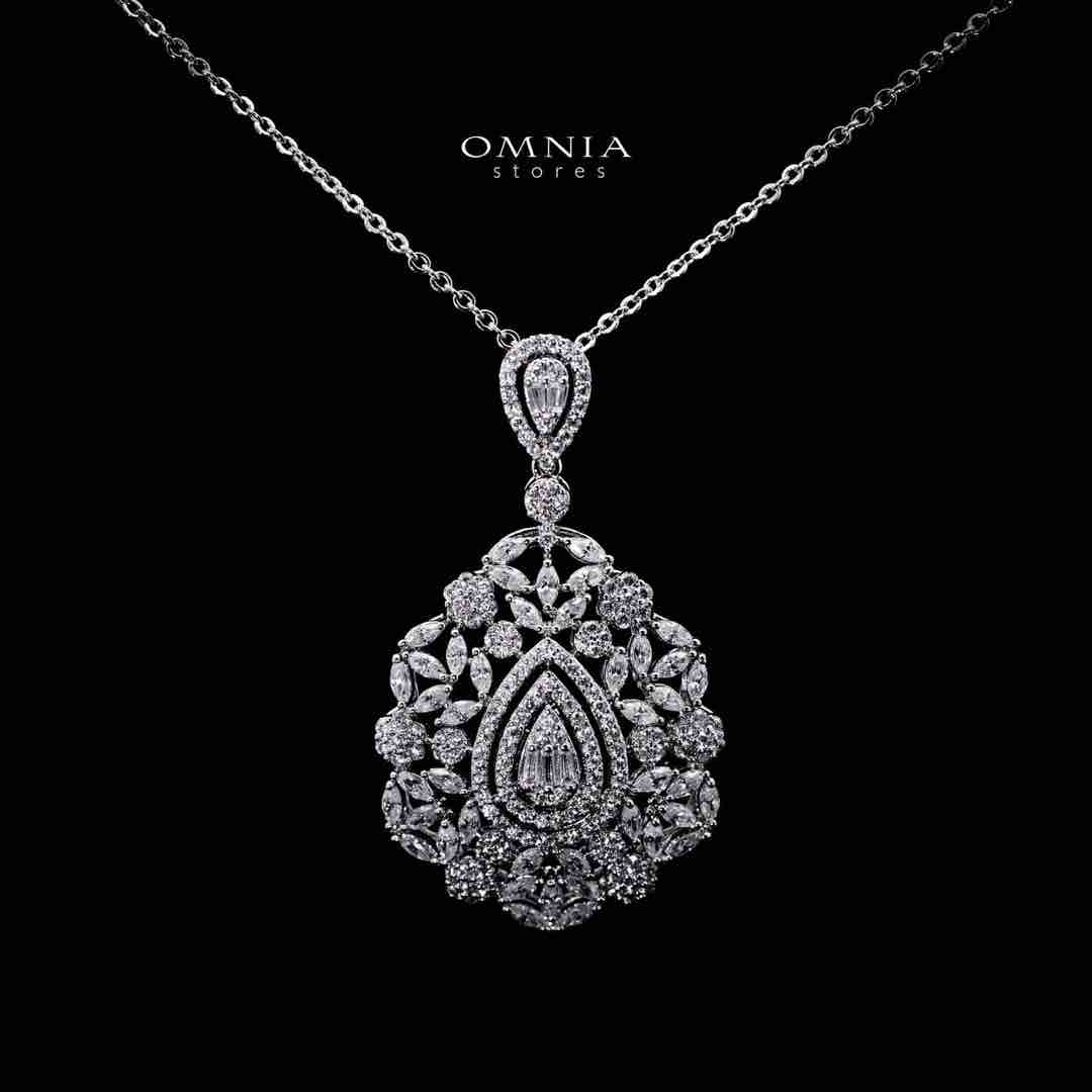 Omnia Sabrina Luxury White Necklace, Earrings and Ring Set in High Quality Zircon Stone Rhodium Plated - OMNIASTORES UAE