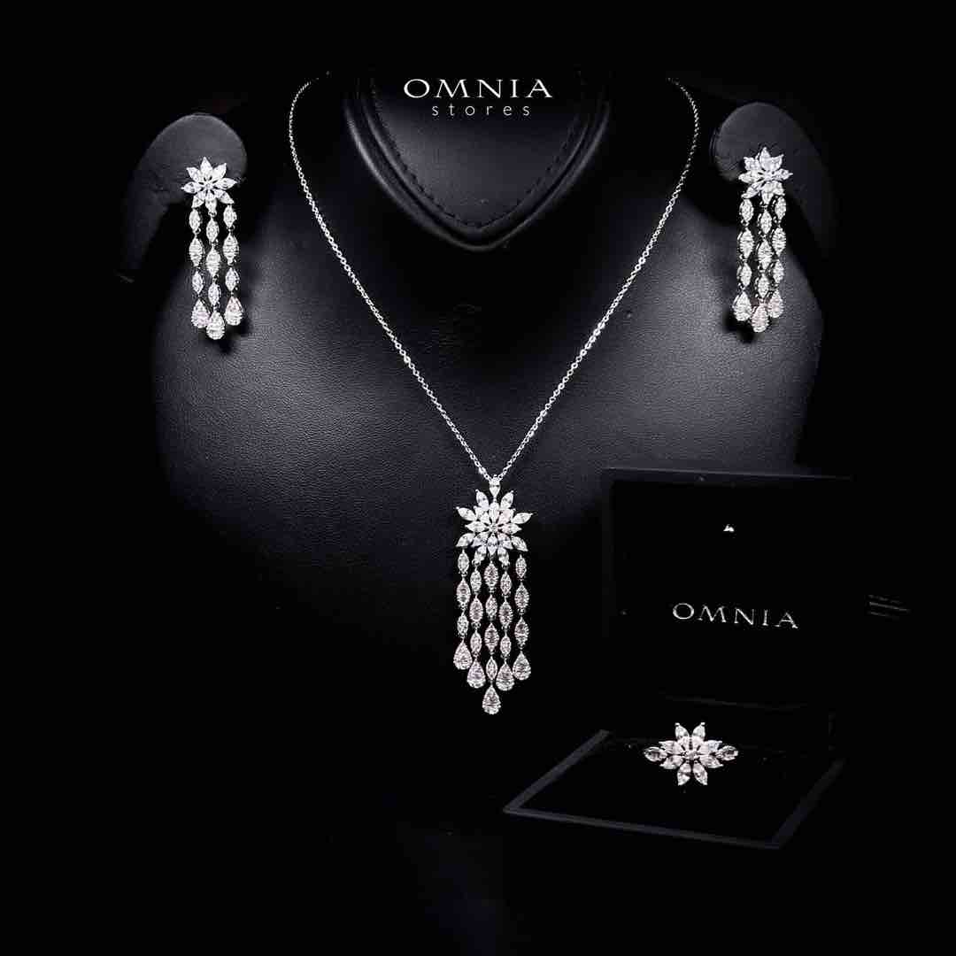 Omnia Zariah Luxury White Necklace, Earrings and Ring Set in High Quality Zircon Stone Rhodium Plated - OMNIASTORES UAE
