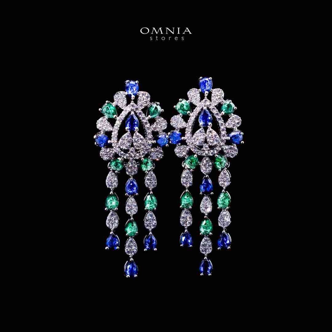 Omnia Aleah Luxury Multi Color Necklace, Earrings and Ring Set in High Quality Zircon Stone Rhodium Plated - OMNIASTORES UAE