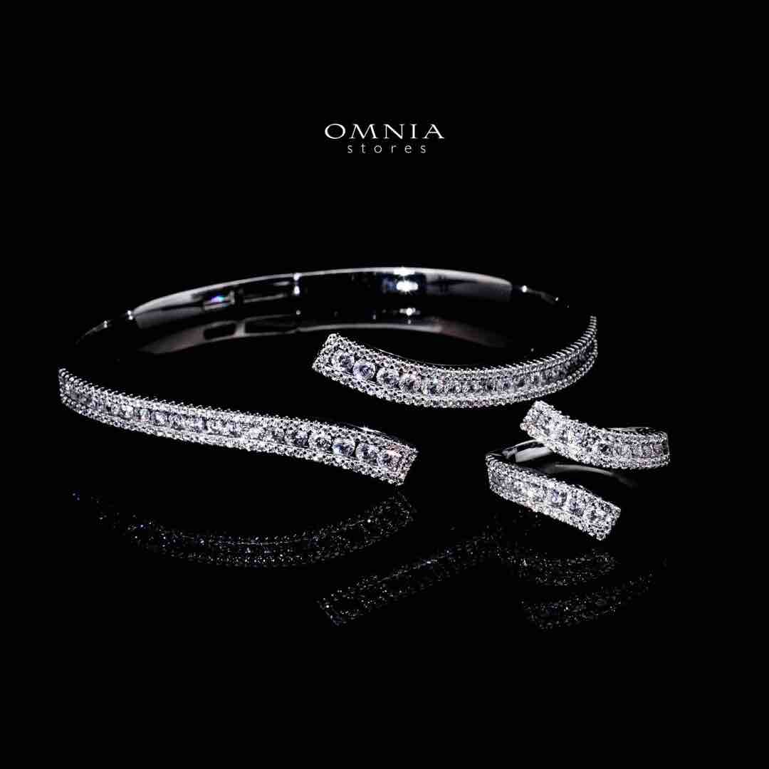 Omnia Aleia Luxury White Bracelet & RIng Set in High Quality Zircon Stone Rhodium Plated - OMNIASTORES UAE