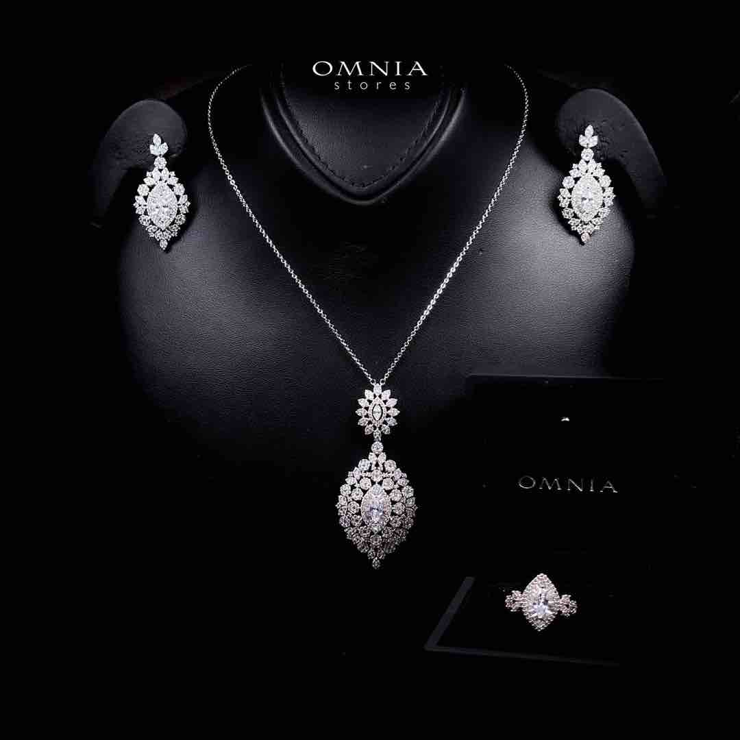 Omnia Lylah Luxury White Necklace, Earrings and Ring Set in High Quality Zircon Stone Rhodium Plated - OMNIASTORES UAE