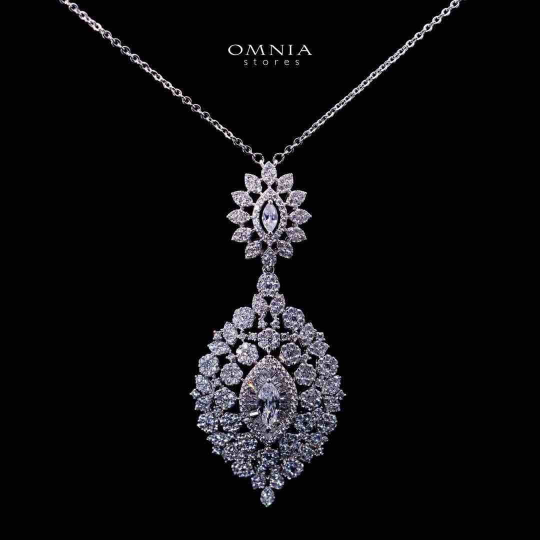 Omnia Lylah Luxury White Necklace, Earrings and Ring Set in High Quality Zircon Stone Rhodium Plated - OMNIASTORES UAE