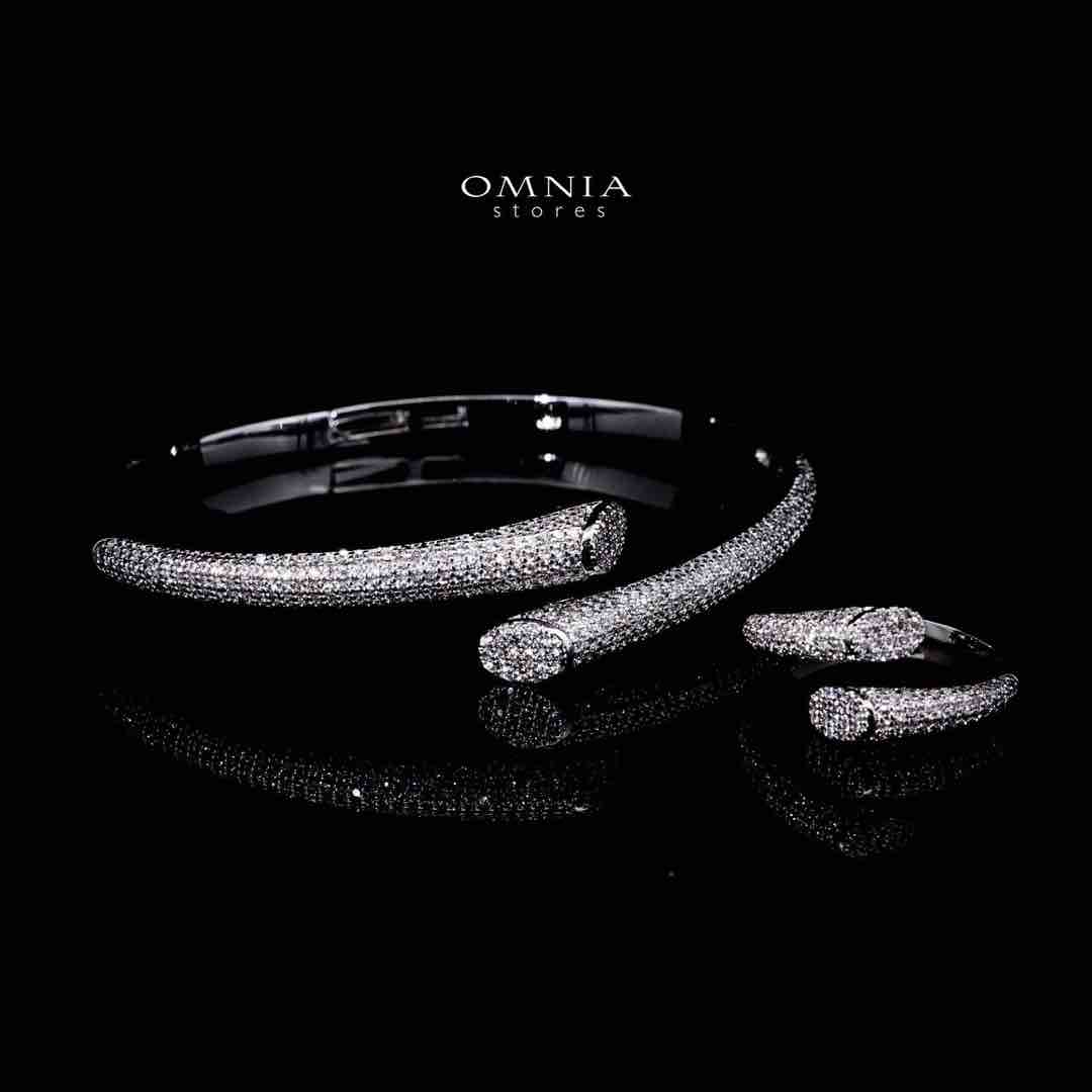 Omnia Aaqilah Luxury White Bracelet & Ring Set in High Quality Zircon Stone Rhodium Plated - OMNIASTORES UAE