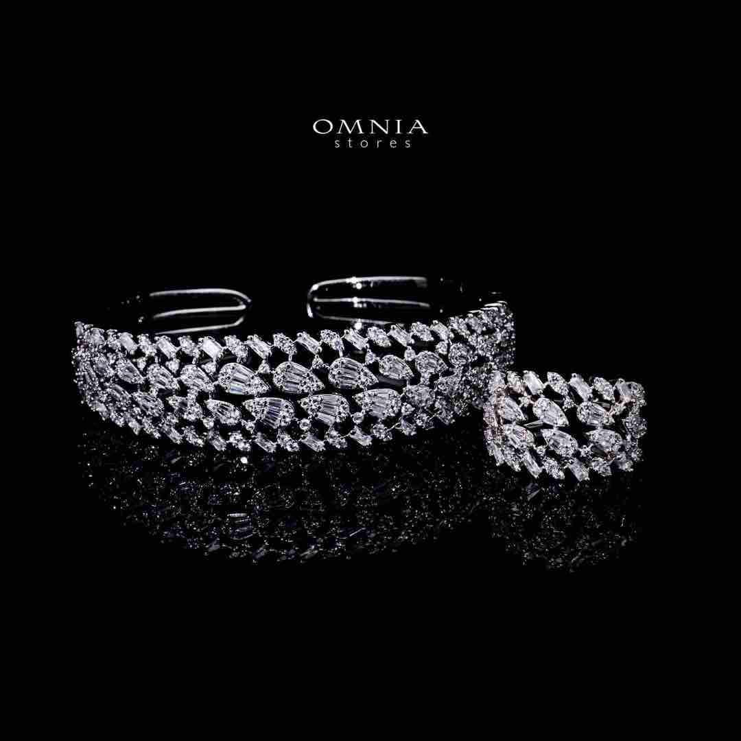 Omnia Aarifah Luxury White Bracelet & Ring Set in High Quality Zircon Stone Rhodium Plated - OMNIASTORES UAE