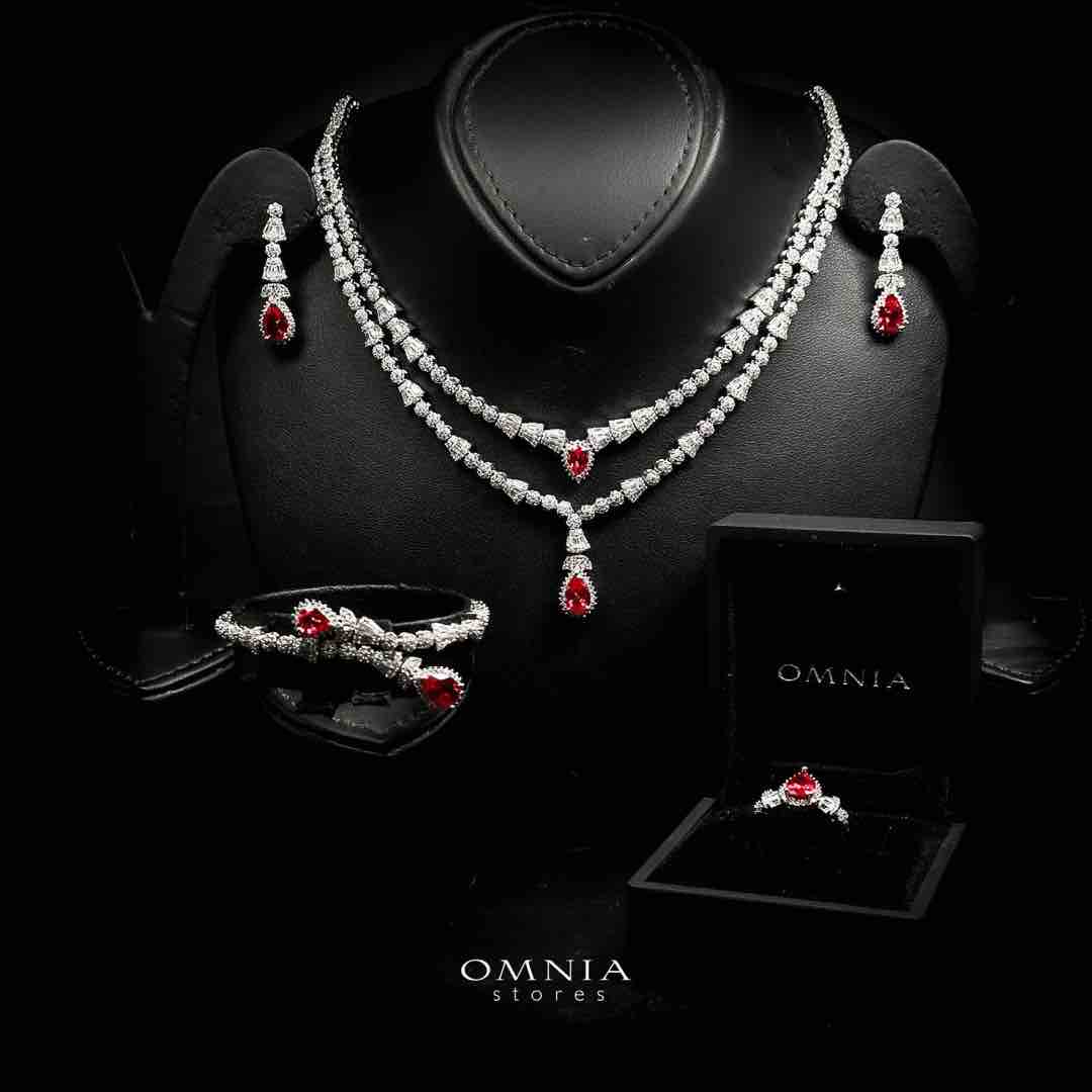 Omnia Ethereal Red Drop Luxury Bridal Full Set in High Quality Rhodium Plated Zircon Stones - OMNIASTORES UAE
